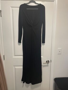 Popilush Shapewear Elegant Black Long Sleeve Twist-Front Maxi Dress